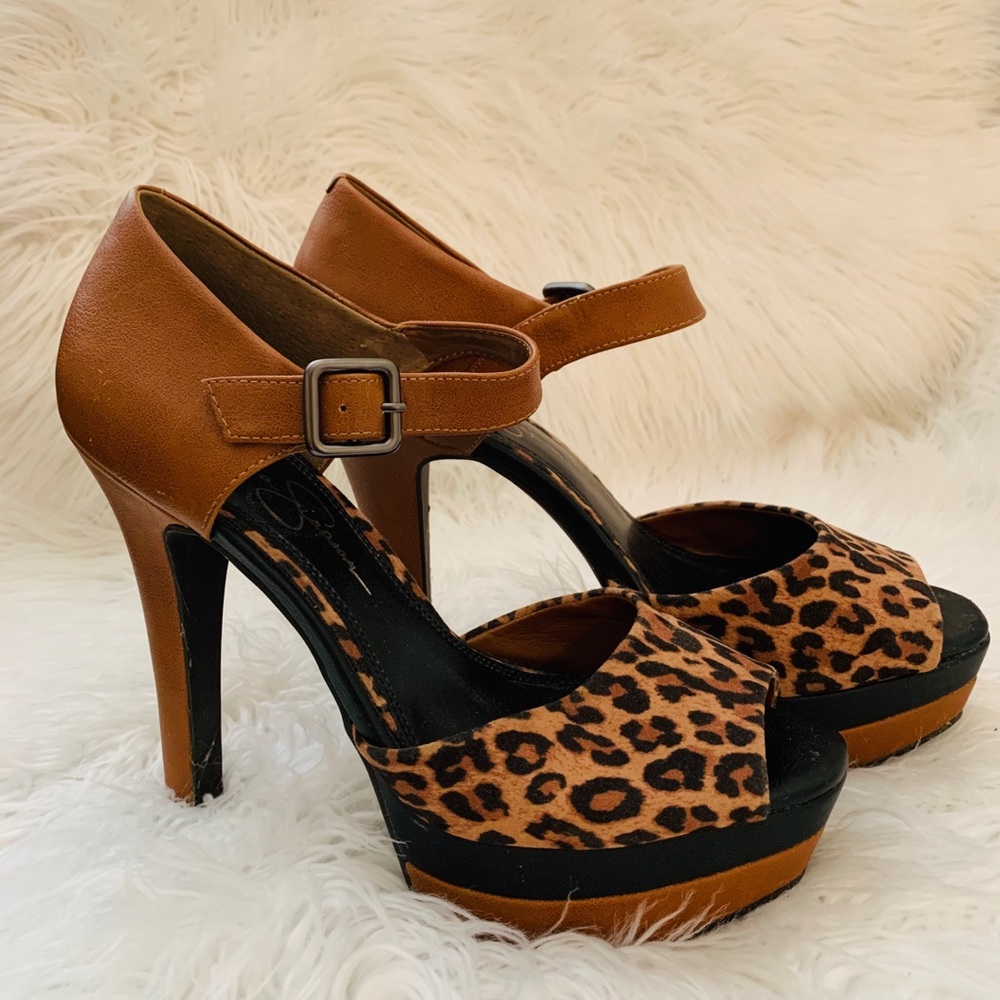 Jessica Simpson brown animal print high heels